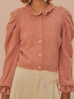 NWT FARM Rio Light Pink Ruffle Knit Cardigan